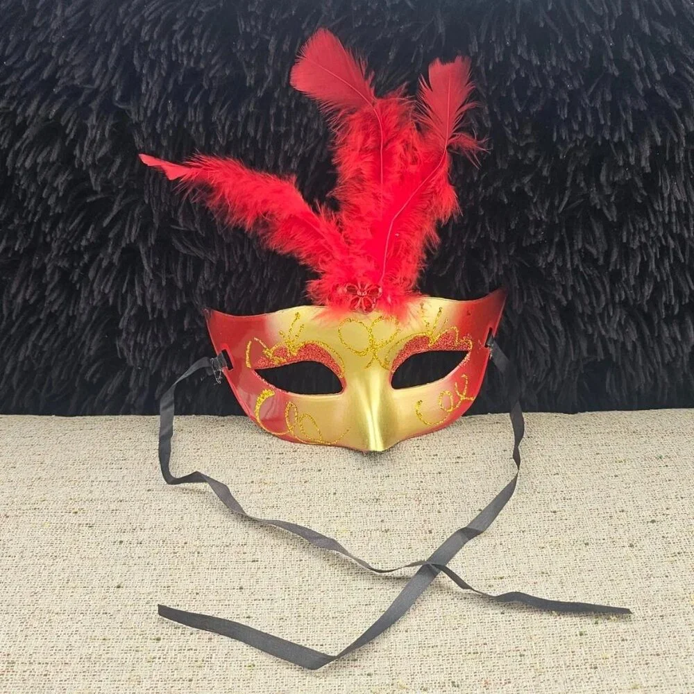Light Up Party Mask Red Faux Feather Mask Mardi Gras Masquerade Eye Mask